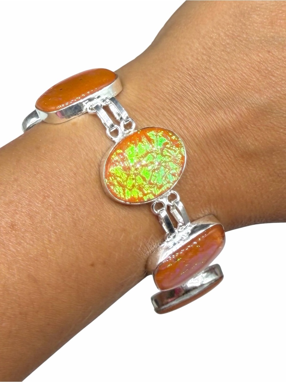 Orange Triplet Fire Opal Bracelet 925 Sterling Silver Overlay